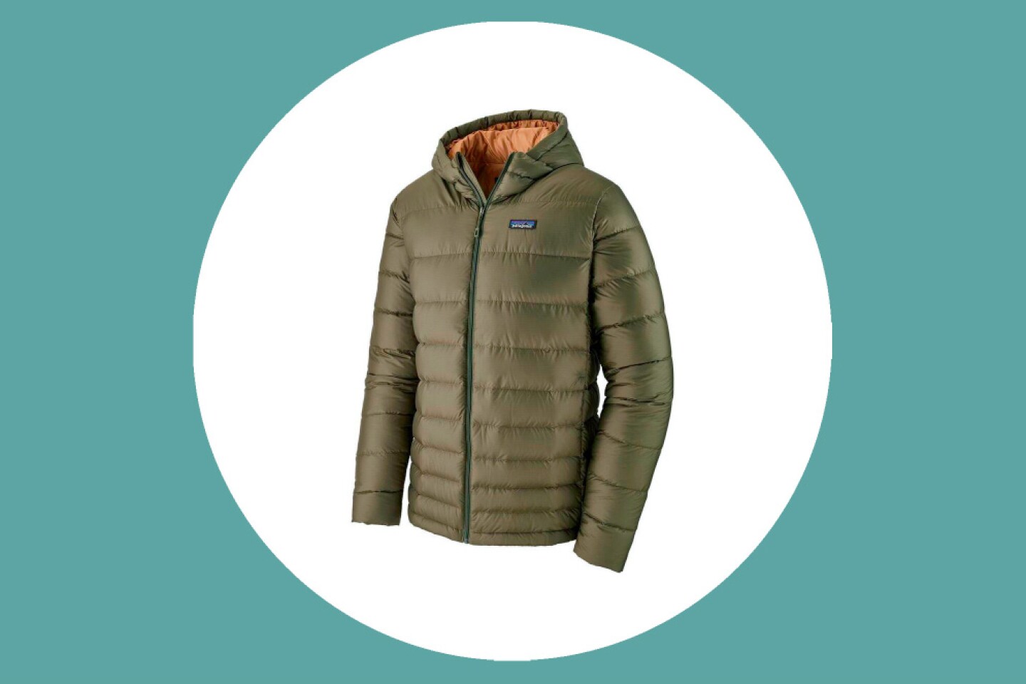 The Patagonia Hi-Loft Hooded Down Sweater Jacket is on sale in the olive green color seen here.