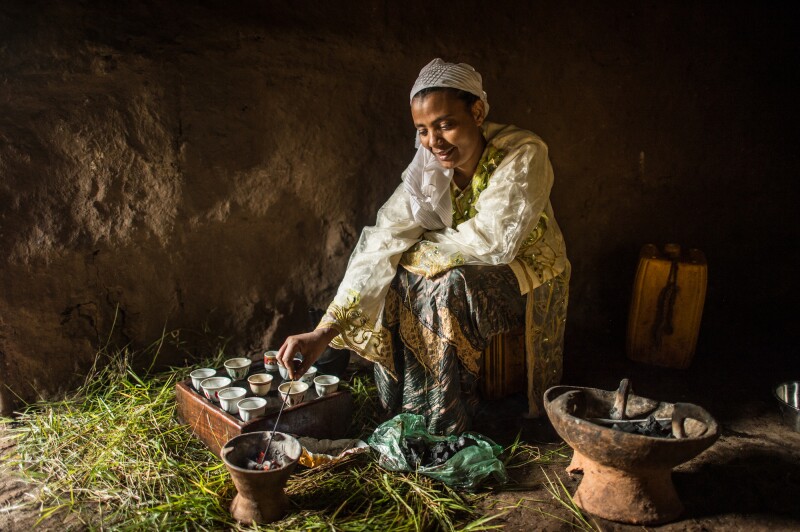 In Ethiopia, coffee is prepared and served in an elaborate three-part ritual.