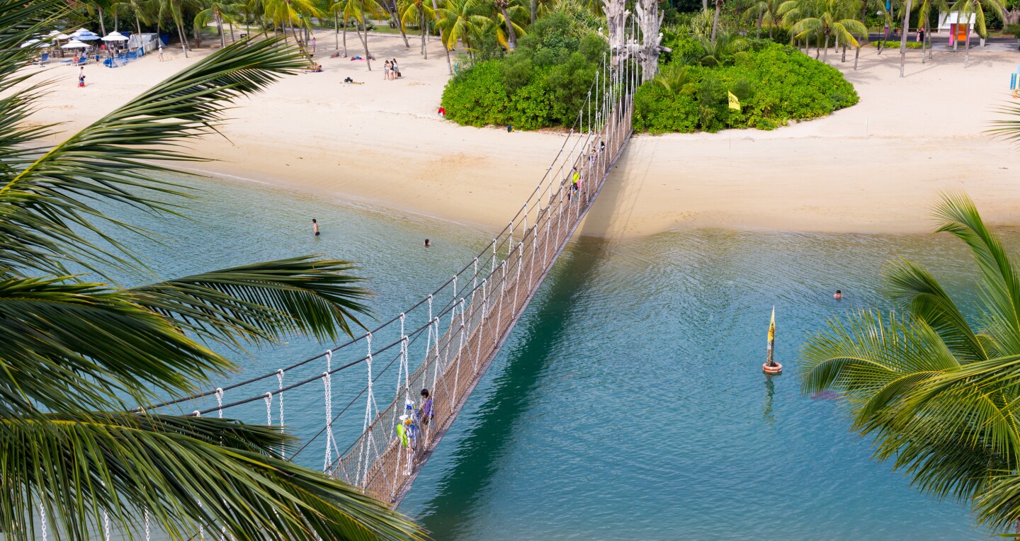 Hanging bridge to Palawan island, Sentosa, Singapore