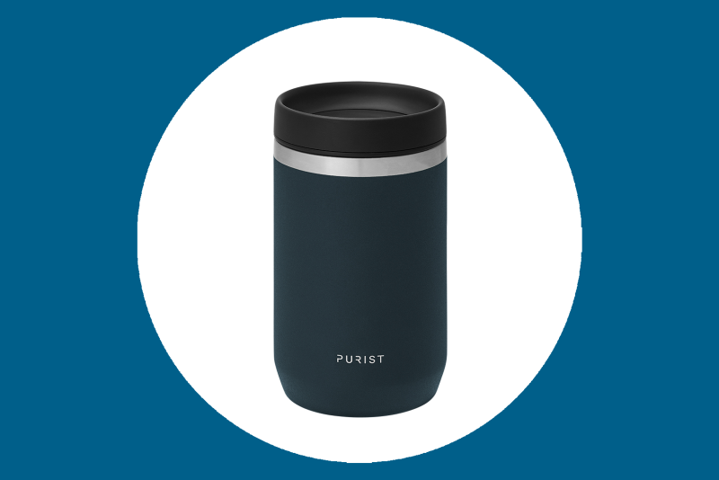 Dark blue Purist Maker Mug with black lid