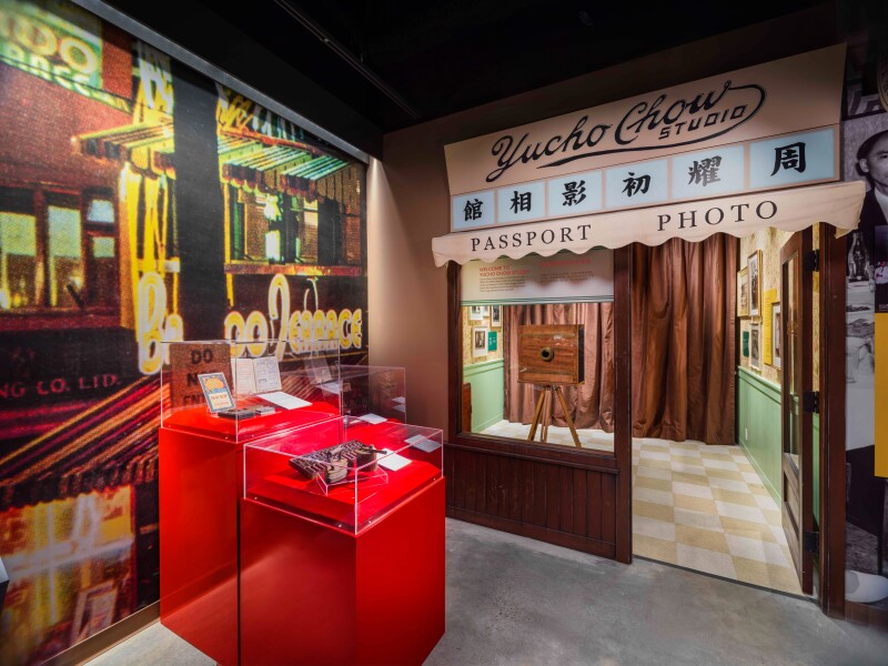 A display inside the Chinatown Storytelling Centre, including replica of old-fashioned passport shop