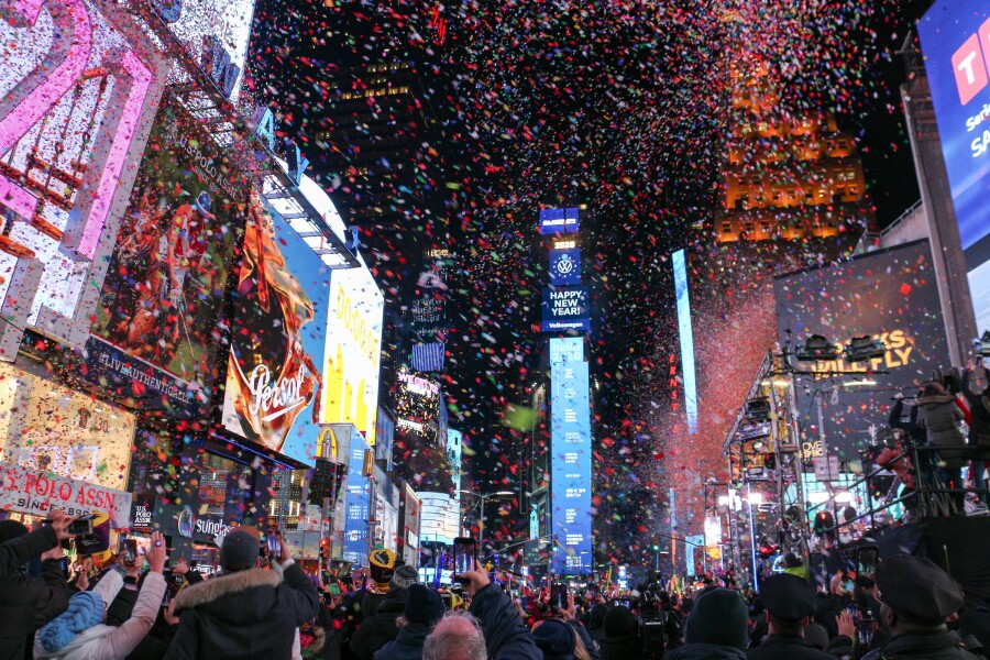 Millions of participants gather at Times Square in New York City to celebrate New Year’s Eve.