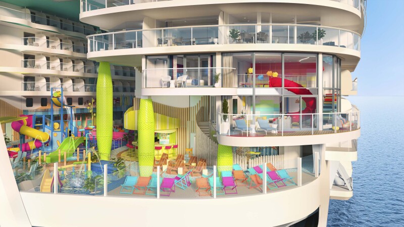 Cruise-loving families can go big with the Ultimate Family Townhouse, a three-level suite with a slide and cinema space, and private access to the Surfside neighborhood.