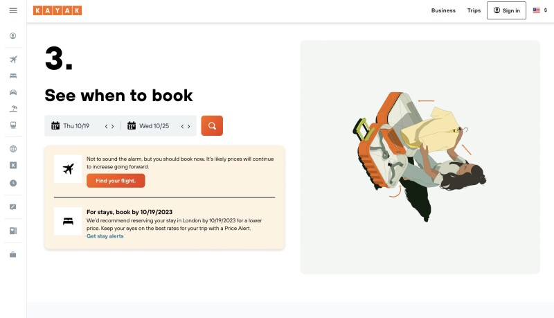 Screenshot of Kayak's Best Time to Travel Tool