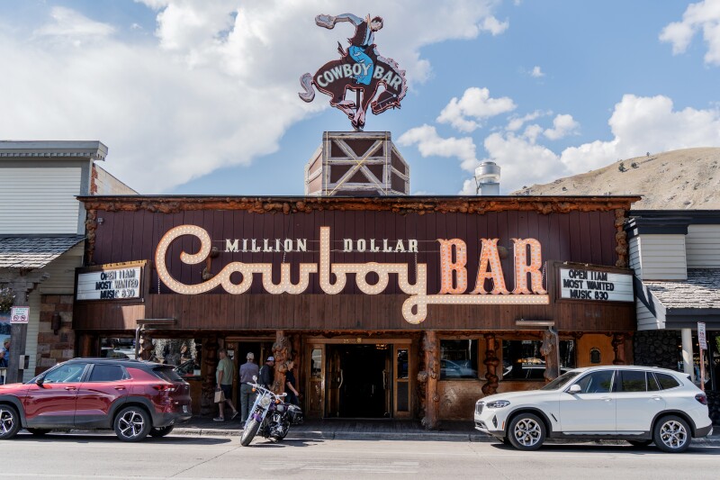 Jackson, Wyoming, on September 13, 2023: The Million Dollar Cowboy Bar is a popular restaurant for tourists in Jackson, Wyoming.