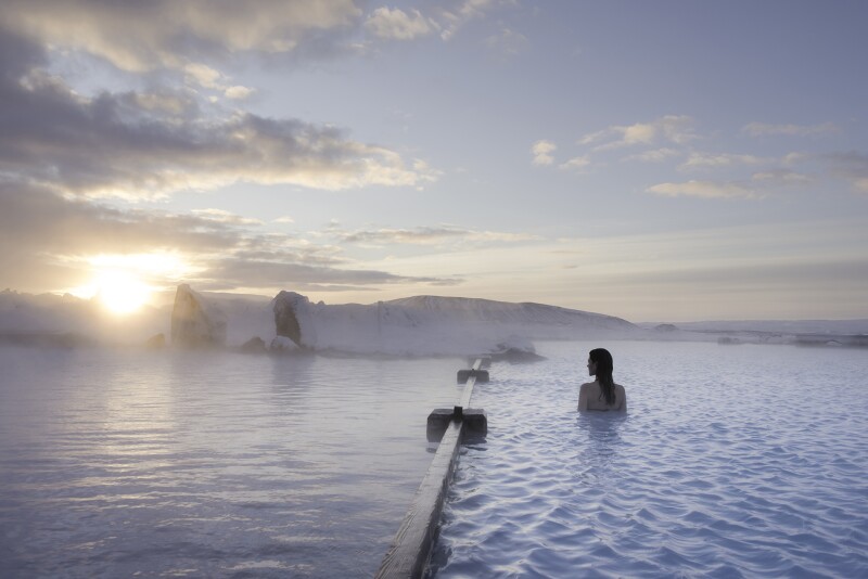 The heated waters at Mývatn Nature Bath originate from 8,000 feet below the earth's surface.