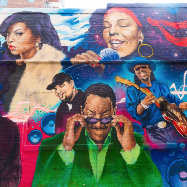 A colorful mural of musicians on U Street in Washington, D.C.