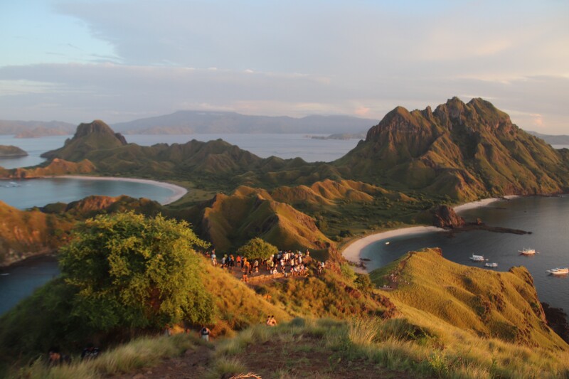 Mountainous peninsula edged with beaches on island in Indonesia