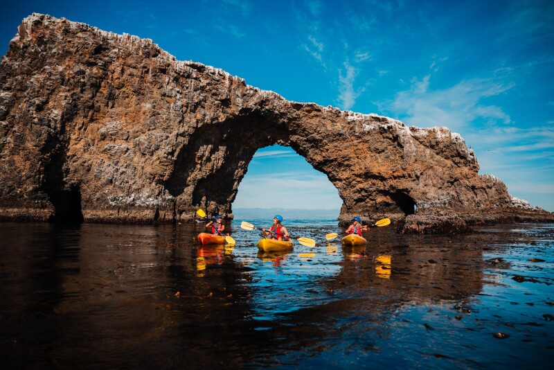 A group Kayaking in Channel Islands National Park.