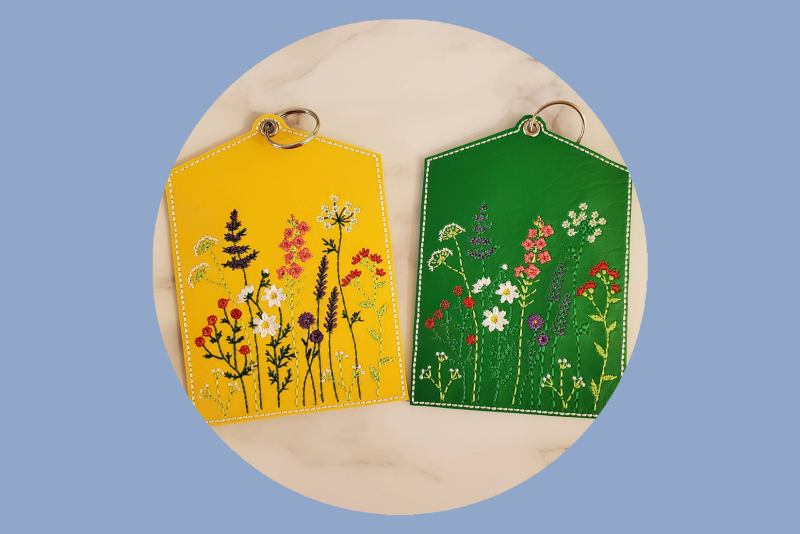An Etsy maker in Des Moines, Iowa, hand embroiders these holders.