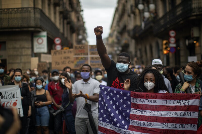 Several thousand protestors gathered on the streets of Barcelona, Spain, during a June 7 demonstration over the death of George Floyd.