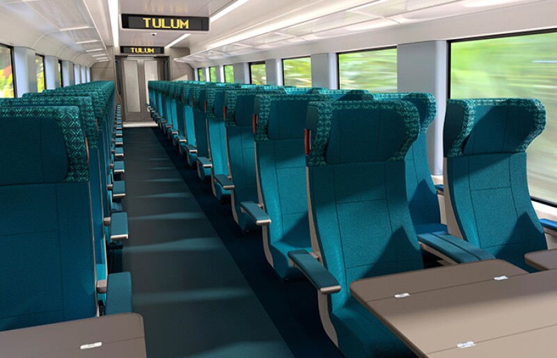 A rendering of the standard tourist Tren Maya interior