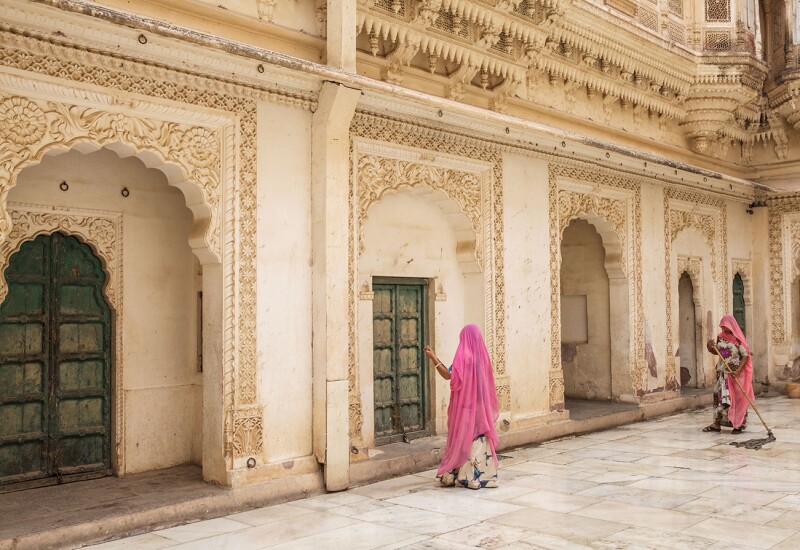 The 288-page book is organized into five sections dedicated to prevalent colors across the region—sandstone, marigold, rose, ivory, and royal blue.