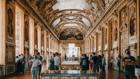 People visiting the Louvre in Paris, France.