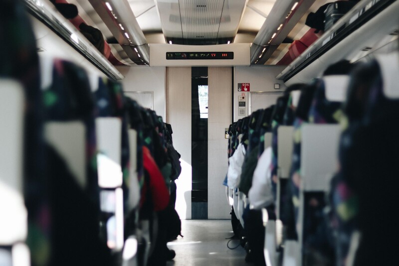 Interior of Japanese train filled with passengers