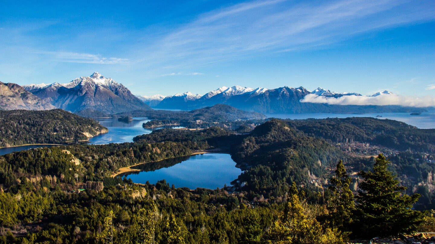 Lakes with mountains in the background