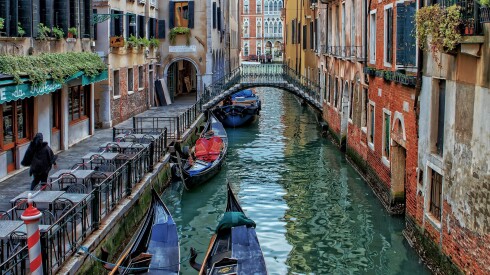 Gondolas in a canal on the Adriatic Coast of Italy