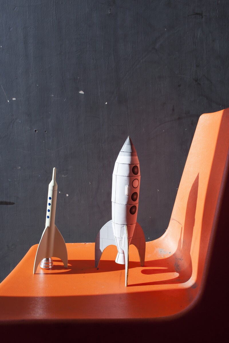 Model rockets are seen at International Rocket Week, an annual rocketry event held at Lapwing Lodge in Aryshire, Scotland